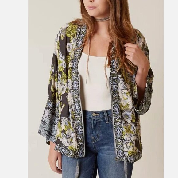 Free People Wildflower Cinched Kimono Jacket Size M | Zip up Boho Top - Picture 2 of 9